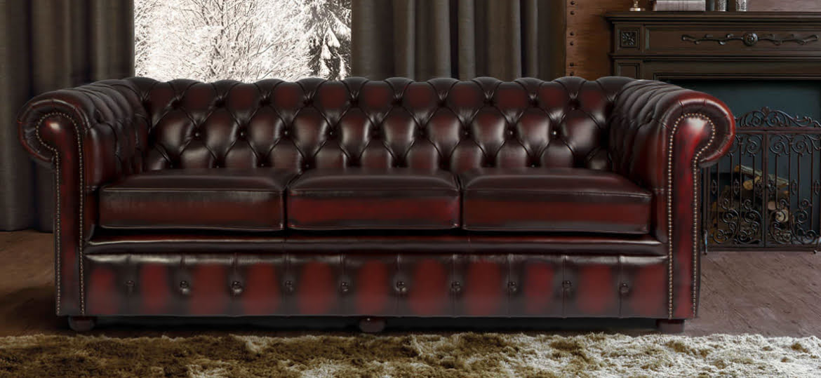 håndlaget chesterfield sofa i skinn