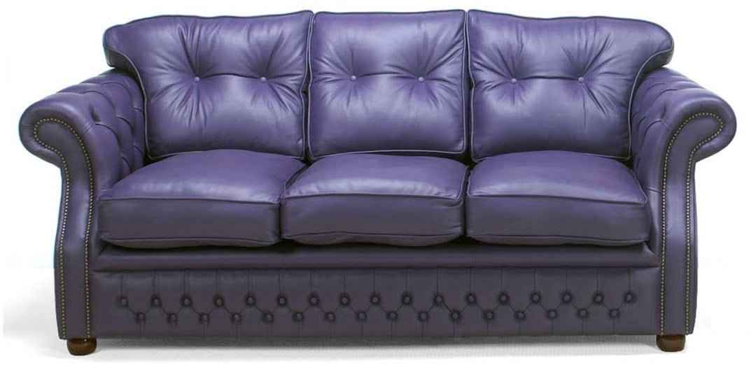 era niebieska skórzana rozkładana sofa Chesterfield