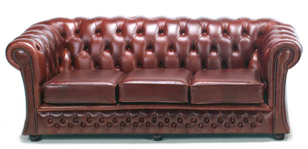 gladstone brązowa skórzana rozkładana sofa Chesterfield