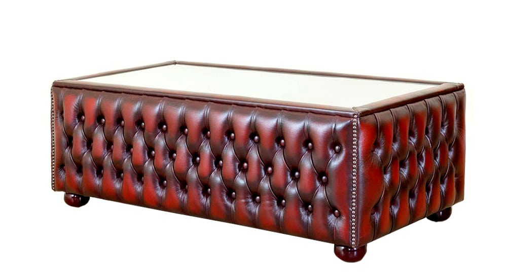 Chesterfield Coffee Table With Glass, Red Leather Coffee Table