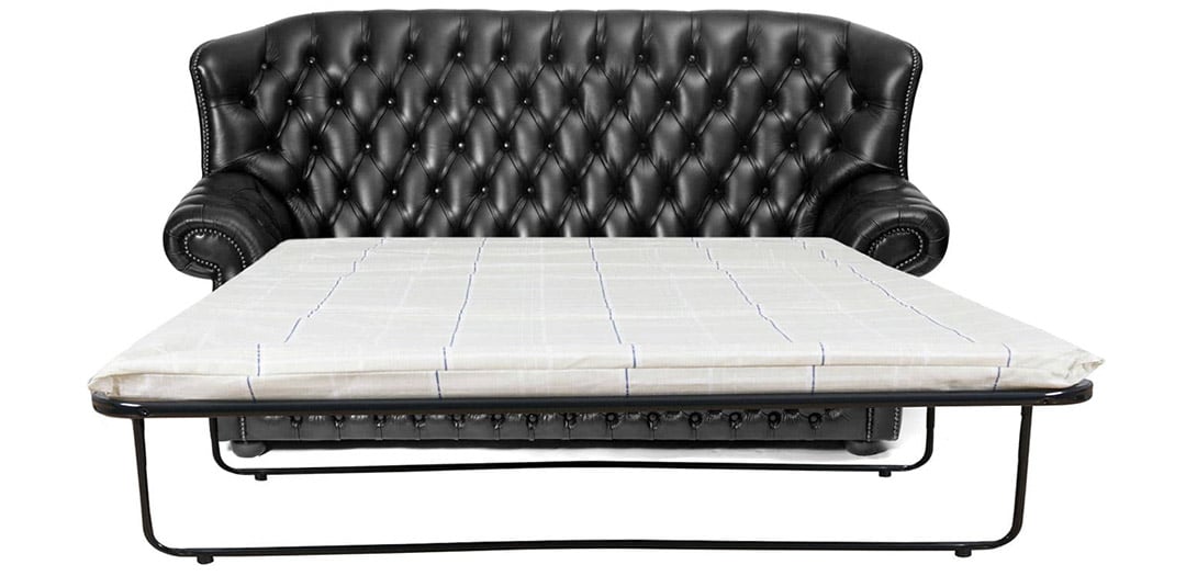 monnike swart leer chesterfield slaapbank