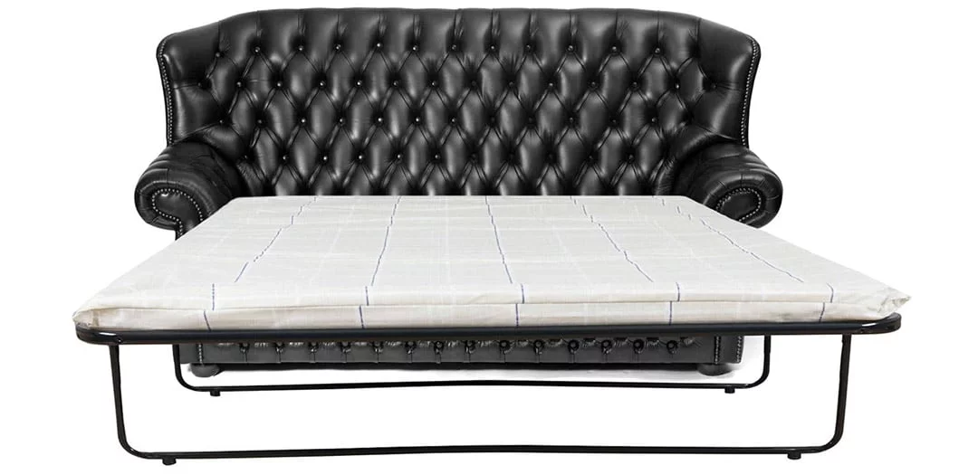 monks svart läder chesterfield bäddsoffa