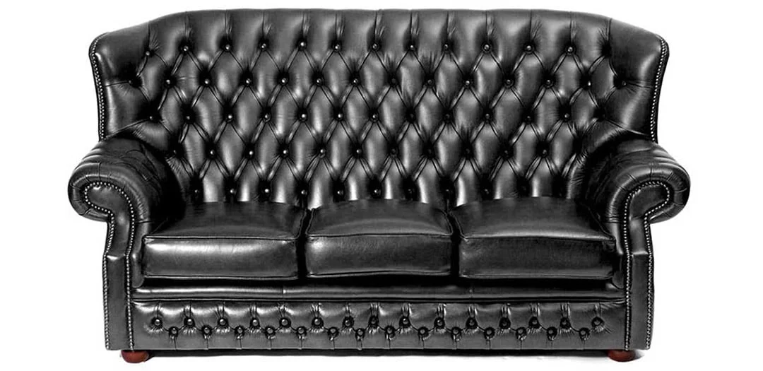 monks svart läder chesterfield bäddsoffa