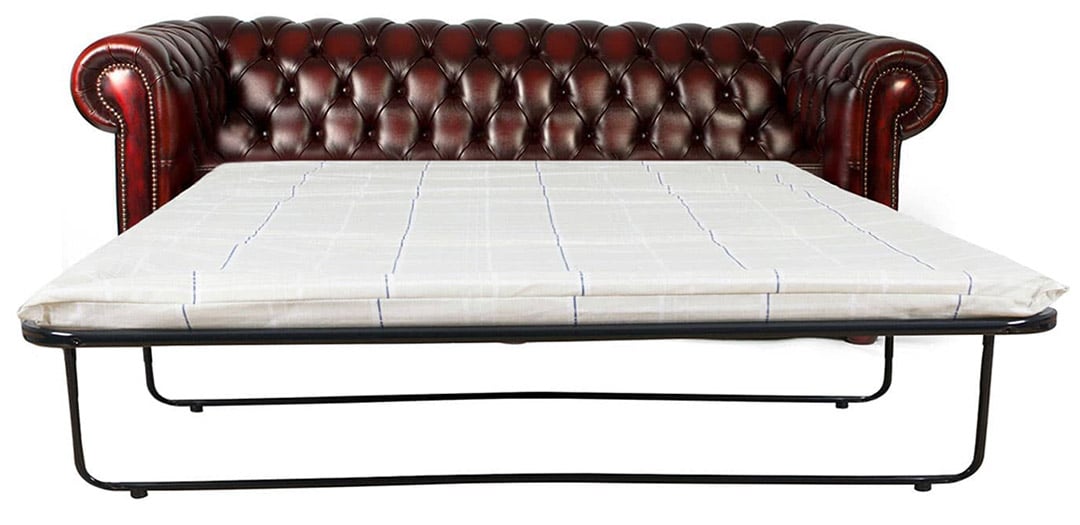 sofá-cama chesterfield de couro vermelho oxford