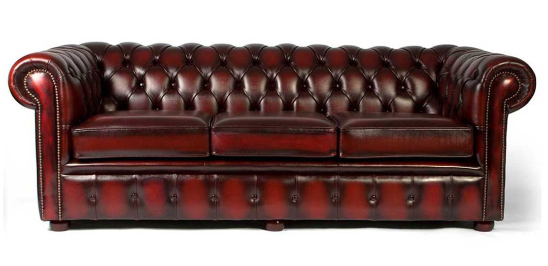 rozkładana sofa Chesterfield z czerwonej skóry oxford