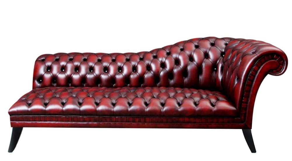 Traditional Chesterfield Chaise Longue, Tan Leather Chaise Lounge