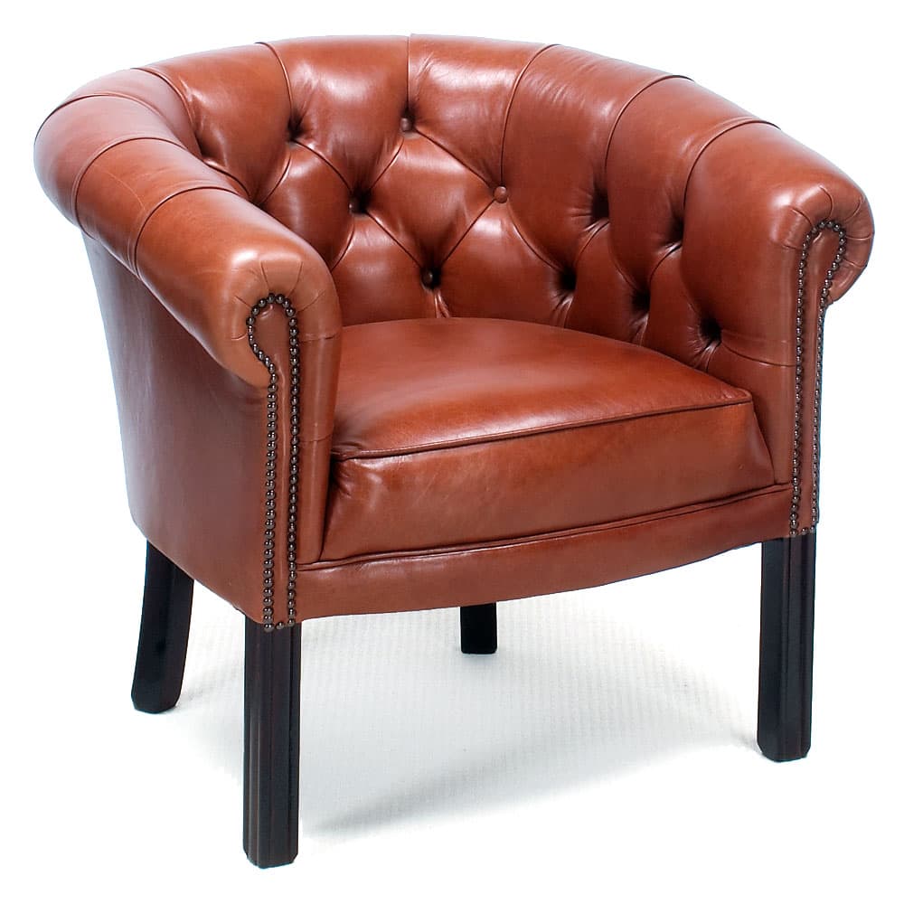 Victoria Chesterfield Tub Chair, Dark Brown Leather Tub Chair