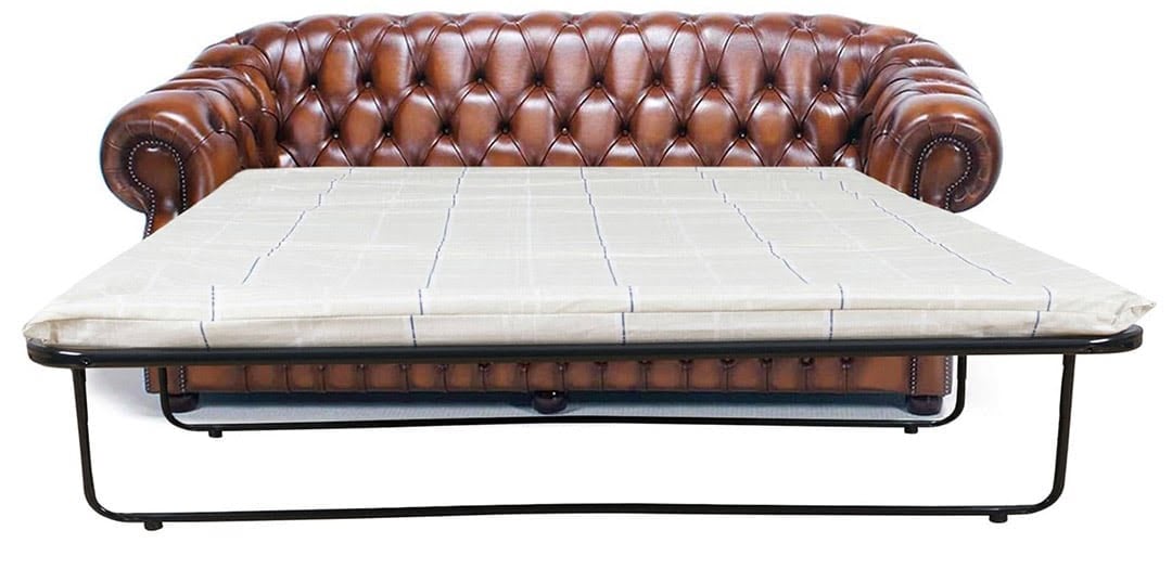 sofá-cama de couro marrom windsor
