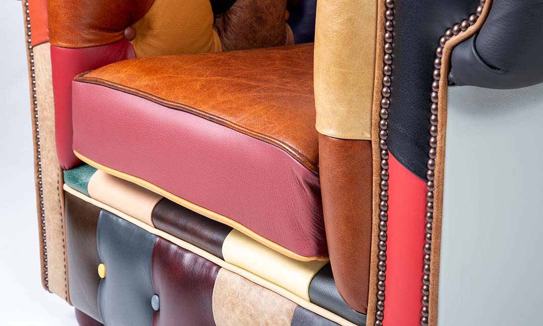 sofá Chesterfield de retalhos arlequim
