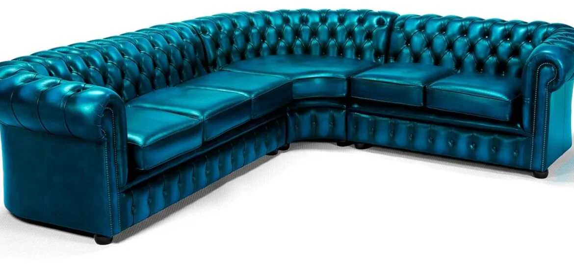 sofá de canto chesterfield azul