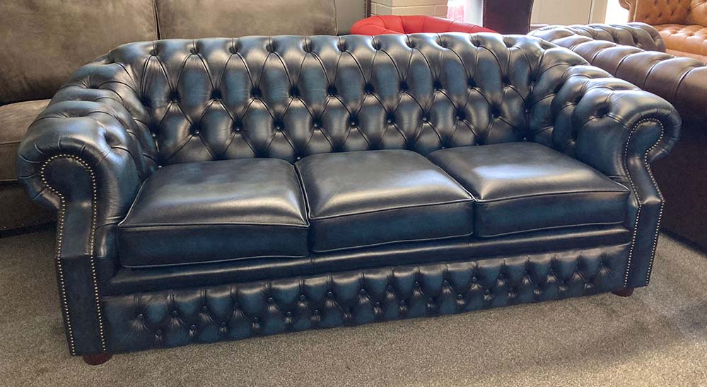 blue leather chesterfield sofa | Windsor 3 Seater & Armchair in Antique Blue Leather £1400 blue leather chesterfield sofa
