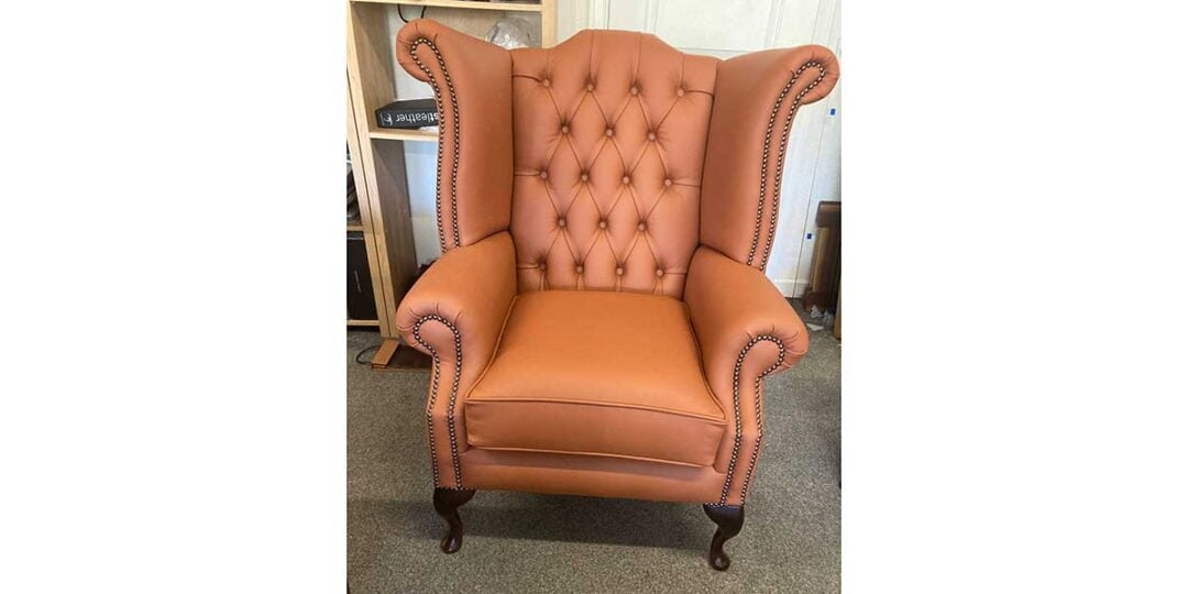 tan chesterfield wing back chair | Tan Chesterfield 3 Seater Sofa Bed and Wing Chair - SALE tan chesterfield wing back chair